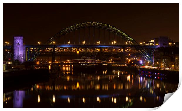 Tyne Bridge at Night Print by Michael Ross