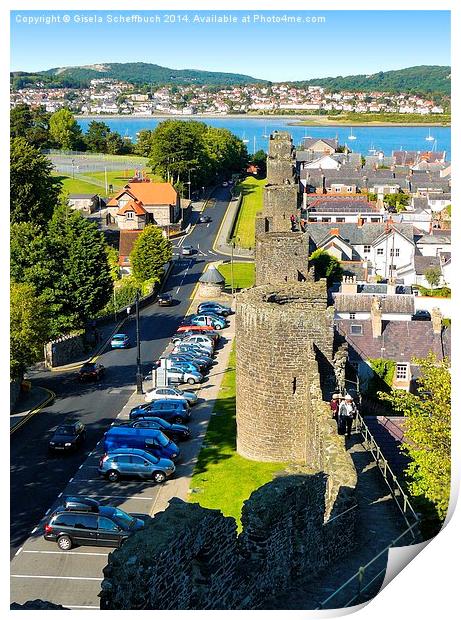  Town Walls in Conwy Print by Gisela Scheffbuch