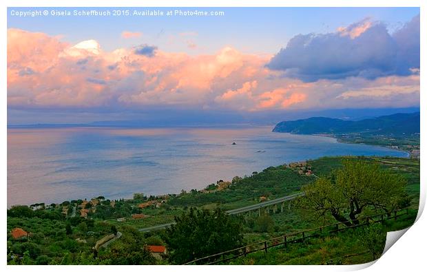 The North Coast of Sicily at Sunset Print by Gisela Scheffbuch