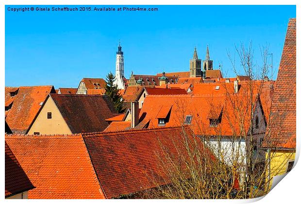  Above the Roofs of Rothenburg Print by Gisela Scheffbuch