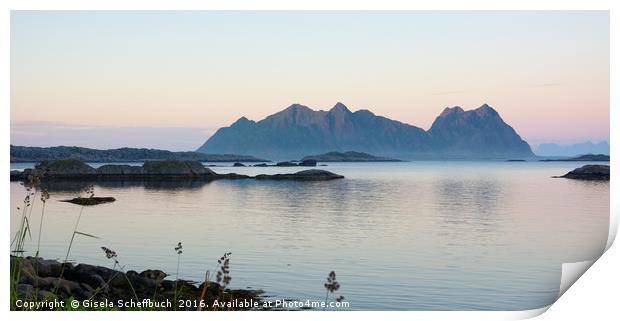 Smooth night light - summer midnight in Svolvær  Print by Gisela Scheffbuch