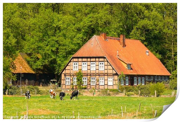 Farm House in Lower Saxony Print by Gisela Scheffbuch