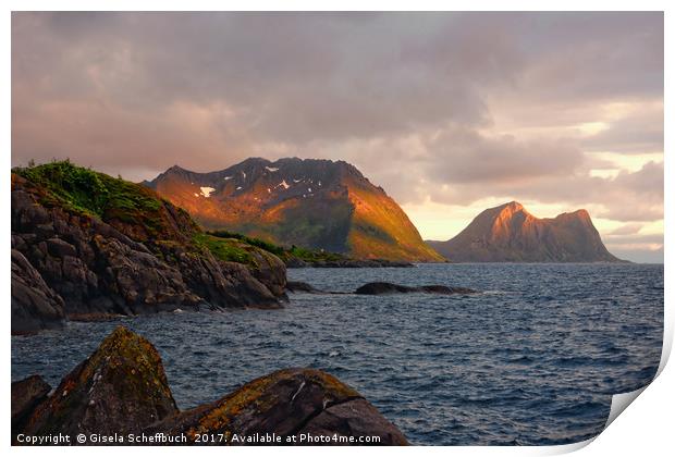 The Mountains of Senja in the Midnight Sun Print by Gisela Scheffbuch