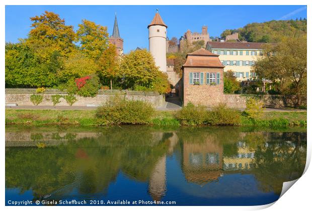  Wertheim with the Tauber River and the Castle     Print by Gisela Scheffbuch