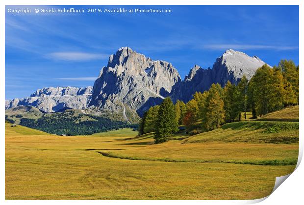 Amazing Autumn Day on the Alpe de Siusi Print by Gisela Scheffbuch