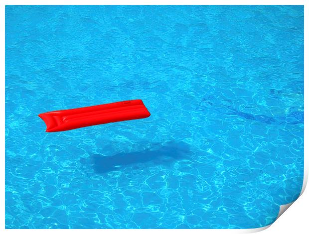 Red airbed blue pool water Print by Matthias Hauser