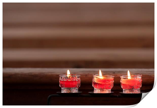 Three prayer candles in church Print by Matthias Hauser