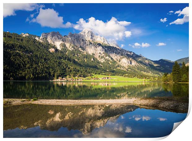 Mountain landscape Austria water reflection Print by Matthias Hauser