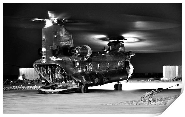 Ch47 Aircraft Chinook Helicopter Night Ops Print by Heather Wise
