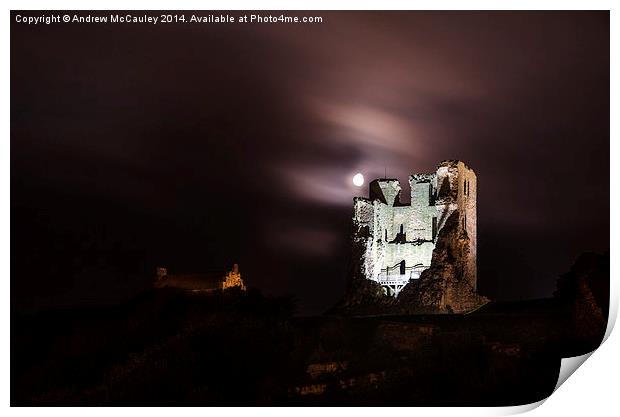 Moon Behind The Castle Print by Andrew McCauley