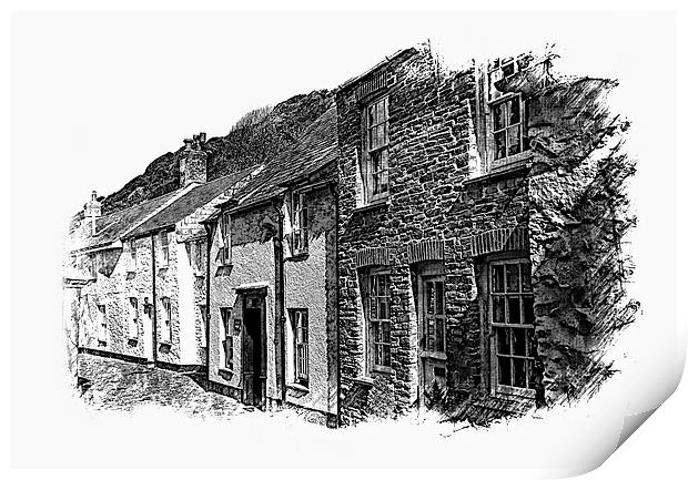 Boscastle Cottages, Cornwall Print by Julia Whitnall