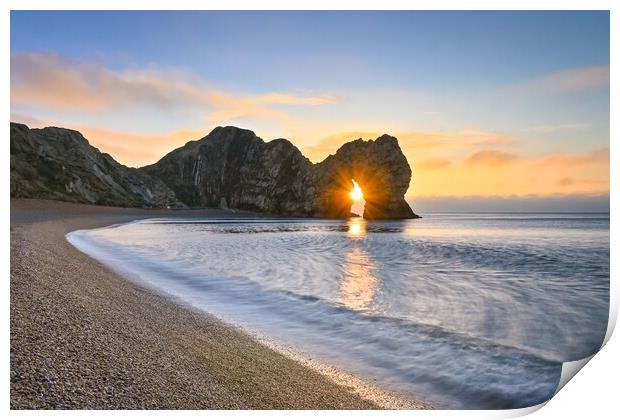 Sunrise through the arch of Durdle Door Dorset  Print by Shaun Jacobs