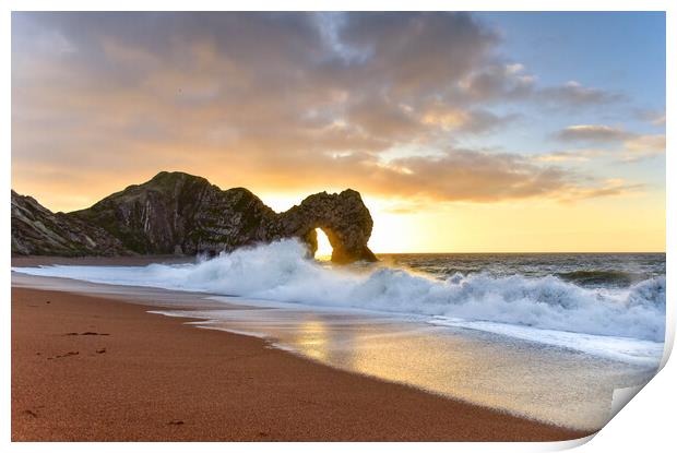 Sunrise through the arch of Durdle Door  Print by Shaun Jacobs