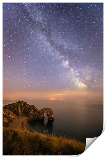  The Milky way over Durdle Door in Dorset Print by Shaun Jacobs