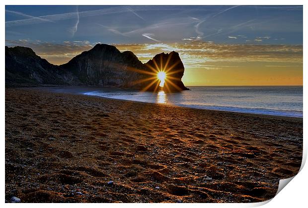 Sunrise through Durdle Door on a winter morning  Print by Shaun Jacobs