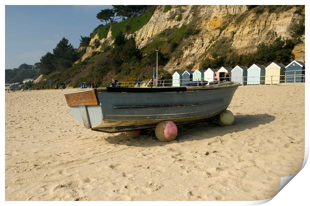 Fishing boat on Bournemouth beach Print by Shaun Jacobs