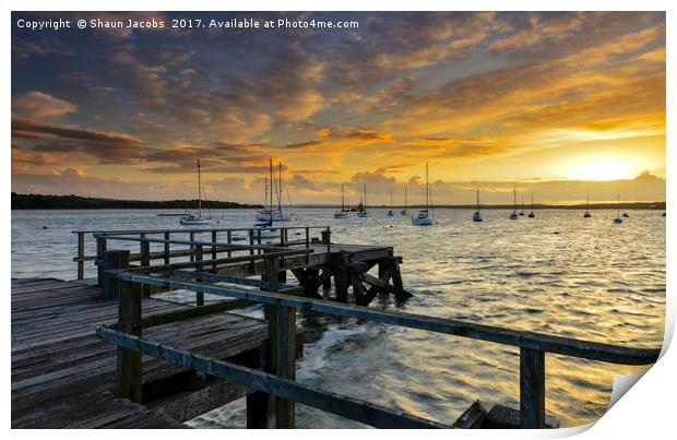 Lake pier in Hamworthy Dorset at sunset  Print by Shaun Jacobs