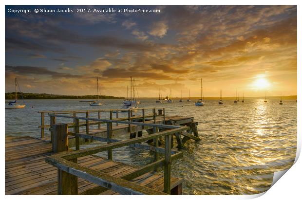 Sunset over Lake pier  Print by Shaun Jacobs
