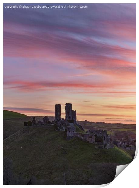 Corfe Castle Sunrise  Print by Shaun Jacobs