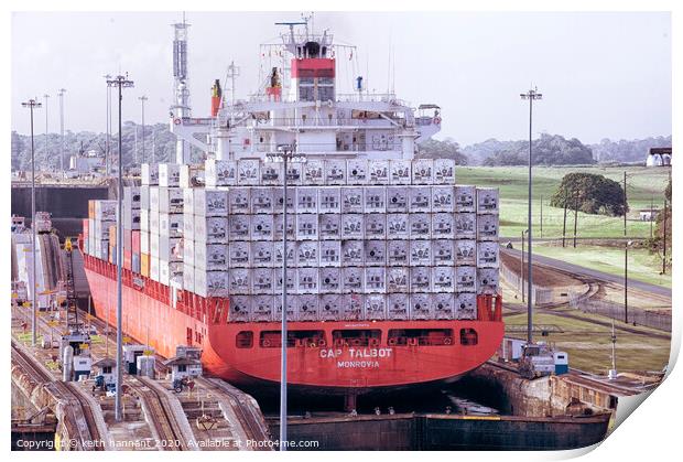 container ship entering panama canal Print by keith hannant