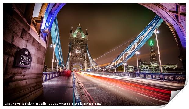 Tower Bridge - Lights passing by. Print by Kelvin Trundle