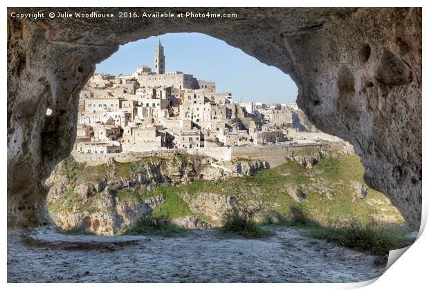 Matera viewed from one of the caves in the Murgia  Print by Julie Woodhouse