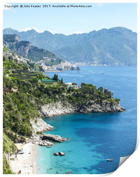 View of a beach and hillside between Positano and Amalfi Coast C Print by John Keates
