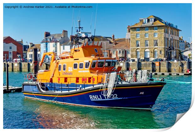 Weymouth RNLI Lifeboat "Ernest and Mabel" Print by Andrew Harker