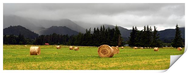 Panorama Hay Bails in a Field Print by Jon Moss