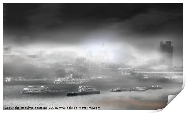 Misty Old River Thames Print by sylvia scotting