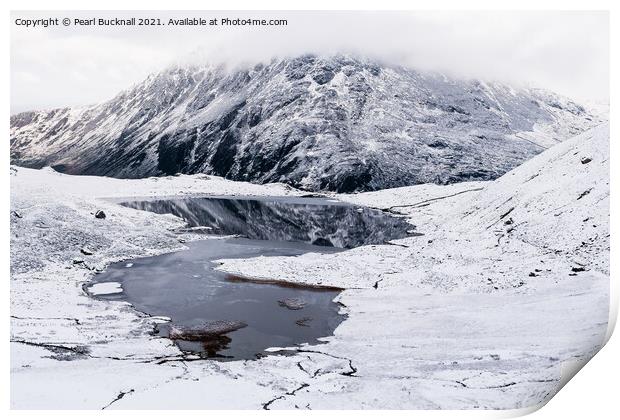 Snow in Cwm Idwal in Snowdonia Wales Print by Pearl Bucknall