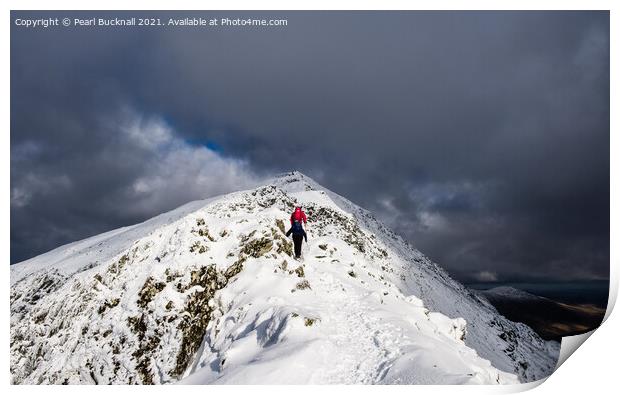 Climbing Snowdon in Winter Print by Pearl Bucknall
