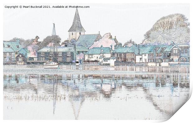 Bosham Village Reflections in Chichester Harbour Print by Pearl Bucknall