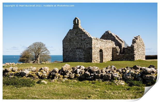 Lligwy Chapel Moelfre Anglesey Wales Print by Pearl Bucknall