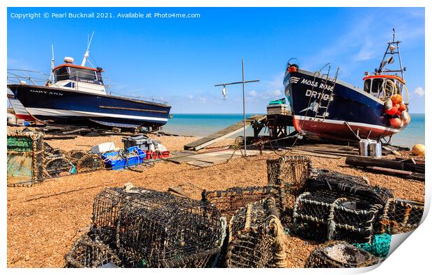 Beached Boats in Deal on Kent Coast Print by Pearl Bucknall