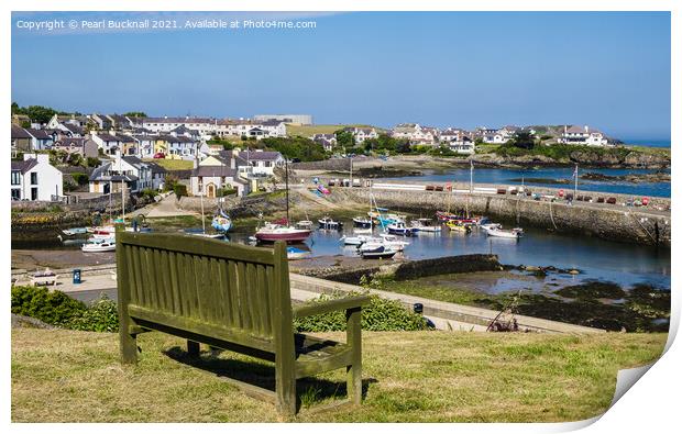 Overlooking Cemaes Harbour on Anglesey Print by Pearl Bucknall