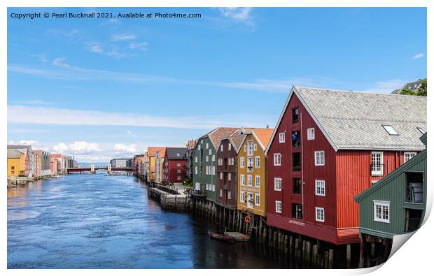 Historic Buildings River Nidelva Trondheim Norway Print by Pearl Bucknall