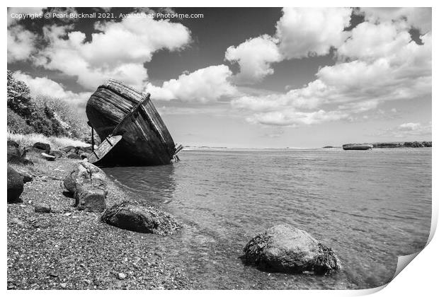 Traeth Dulas Ship Wreck Anglesey Black and White Print by Pearl Bucknall