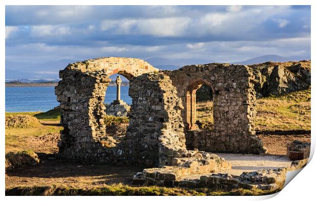 Ynys Llanddwyn Church Anglesey Print by Pearl Bucknall