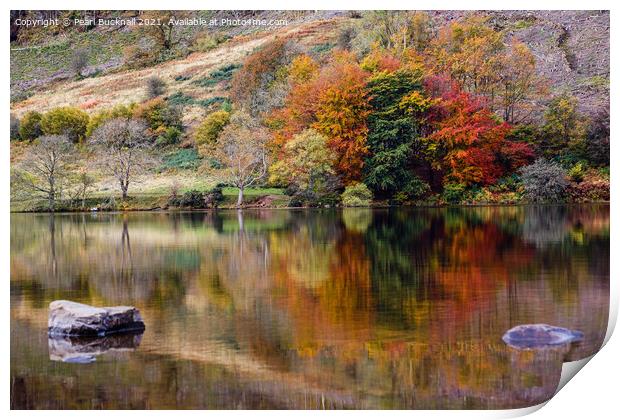 Autumn Reflections in Llyn Geirionydd Lake Print by Pearl Bucknall