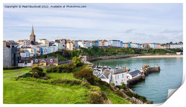 Tenby Seafront from Castle Hill Pembrokeshire Print by Pearl Bucknall