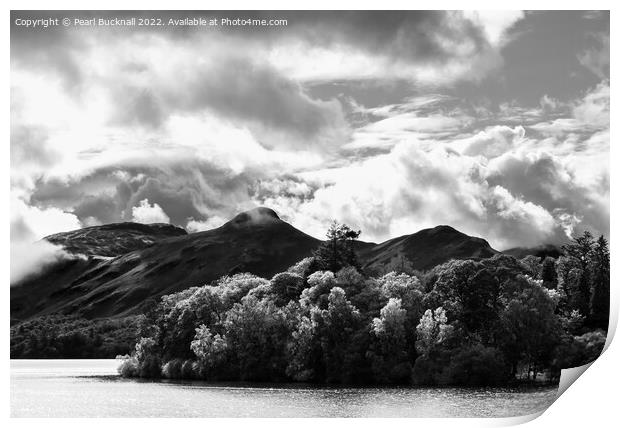 Cat Bells or Catbells Derwentwater Black and White Print by Pearl Bucknall