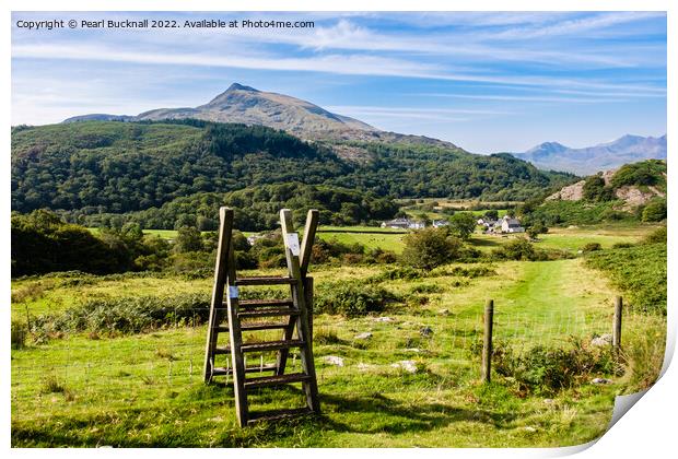 Path and View to Moel Siabod mountain in Snowdonia Print by Pearl Bucknall