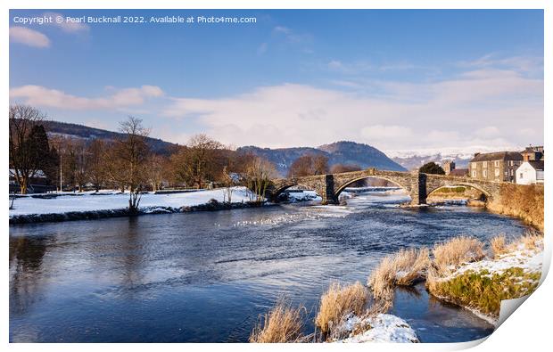 Conwy River and Llanrwst Bridge in Winter Print by Pearl Bucknall