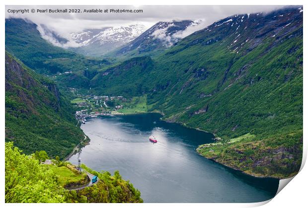 Geiranger Fjord from Waterfall Viewpoint Norway Print by Pearl Bucknall