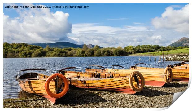 Derwentwater Boats Lake District Print by Pearl Bucknall