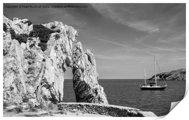 Rock Arch in the Bay Anglesey Coast Black and Whit Print by Pearl Bucknall