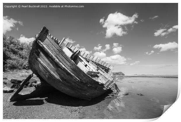 Traeth Dulas Ship Wreck Anglesey in Monochrome Print by Pearl Bucknall