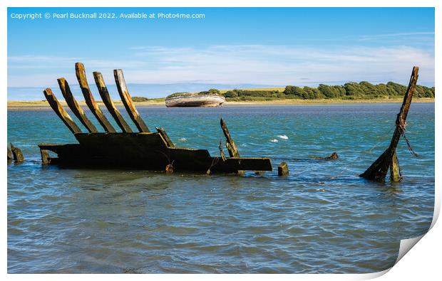 Shipwrecks in Traeth Dulas Anglesey Print by Pearl Bucknall