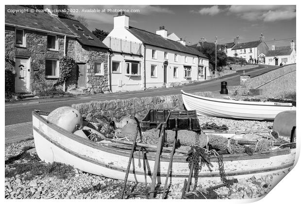 Moelfre Seafront Anglesey Black and White Print by Pearl Bucknall